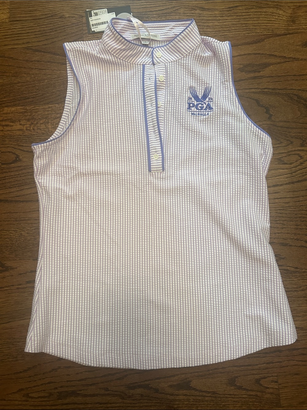 PGA Tour Sleeveless Pink Striped Polo Top